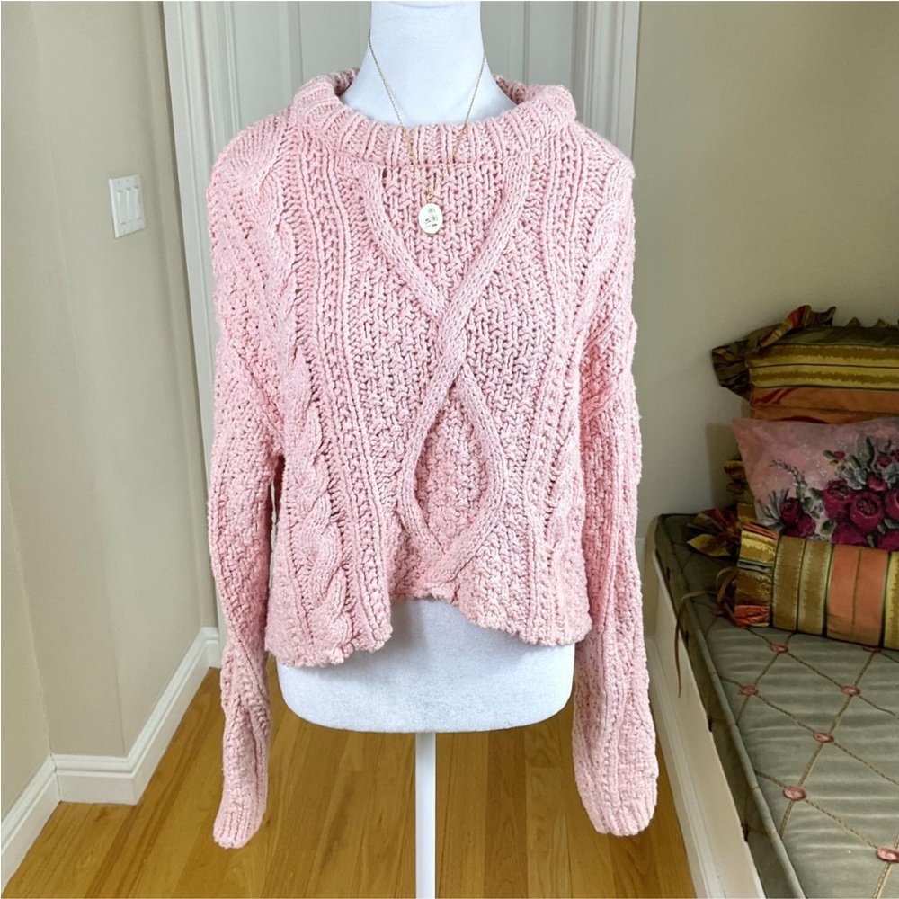 Cozy Pink Cable Knit Sweater